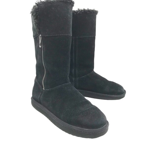 Koolaburra Shoes - KOOLABURRA UGG Aribel Tall Black Suede Fur Lined Boots Winter Y2K Womens 8